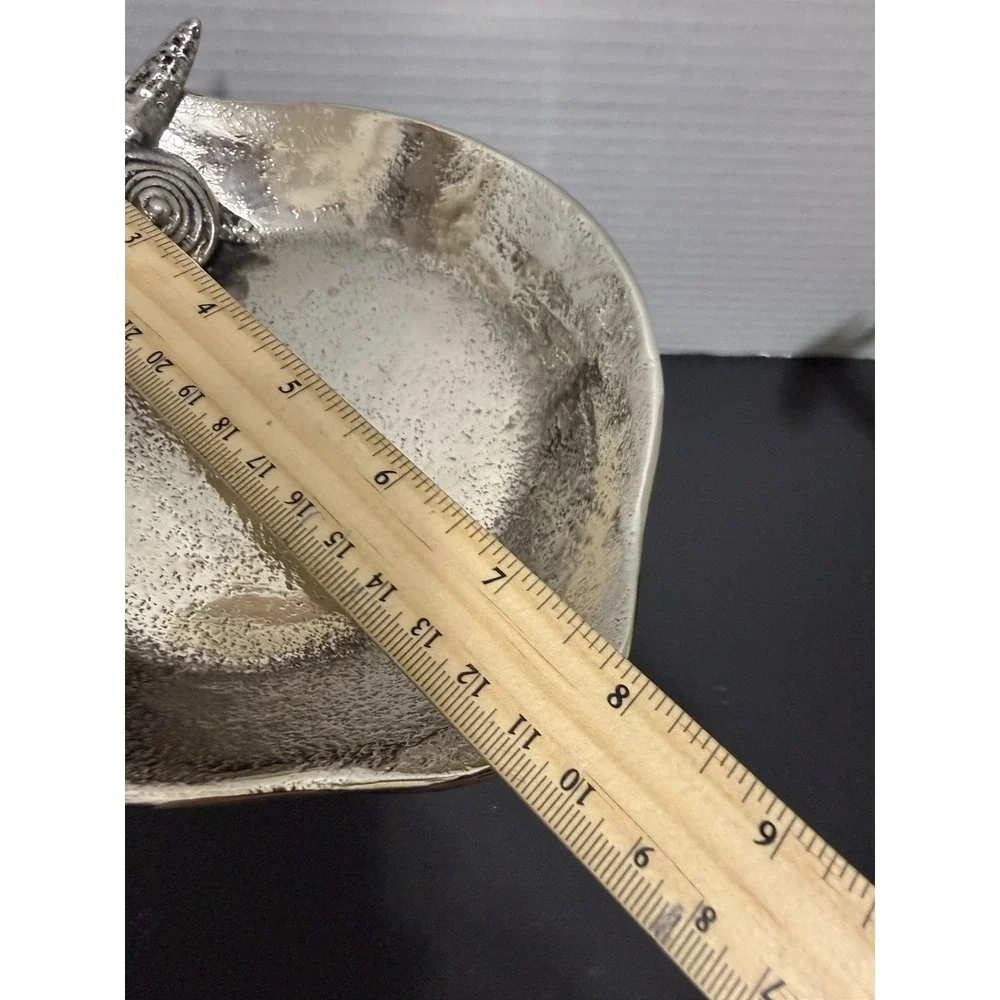Metal‎ Trinket Change Dish Silver Color Water Fish 7 inches Textured Footed Cute